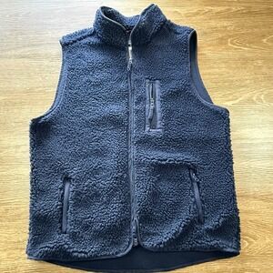 Magaschoni Man Men's Faux Fur Sherpa Vest Navy Size L Full Zip NWT Warm Winter